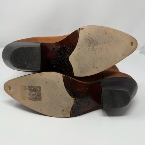 Vintage Circle S Western Cowboy Boots Brown Leather Green Inlay Pointed Toe 10 - Picture 6 of 8